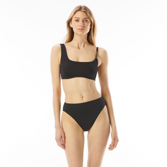 MICHAEL Michael Kors Logo Chain Black Bikini Swimsuit Top Size Large - Picture 1 of 7